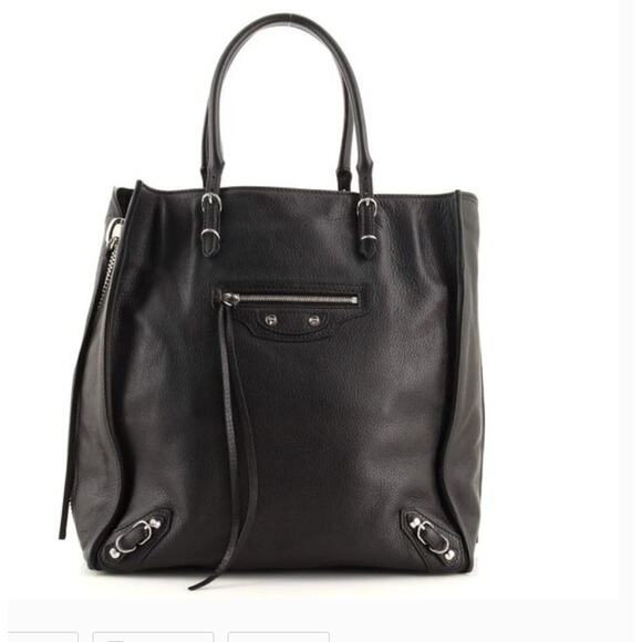 Balenciaga Papier A5 Tote Purse Black Leather Side Zip Academia Old Money - Picture 1 of 16